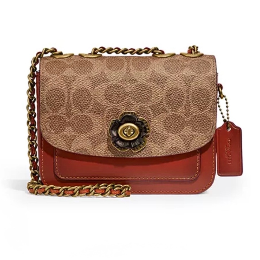 Coach Madison Signature Coated Canvas Mini Shoulder Bag W/ Tea Rose Turnlock NWT